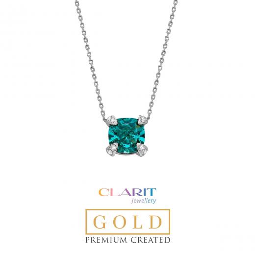 Created Paraiba Stone  Clarit Jewellery 14K White Gold Necklace 